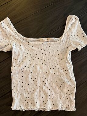 Billabong White Ribbed Square Neck Top with Black Dot Print